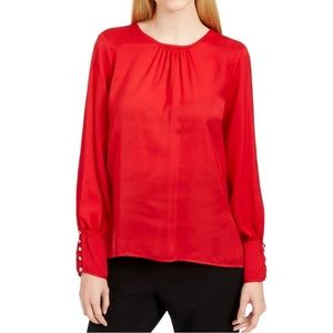 Calvin Klein Long Sleeve Red Blouse (NWT)